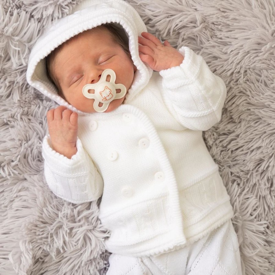 Clothing Dandelion Knitwear | Unisex White Knitted Baby Jacket