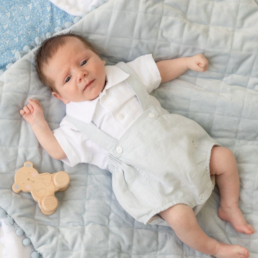 Clothing Caramelo Rompers | Sky Blue Linen Dungaree Romper