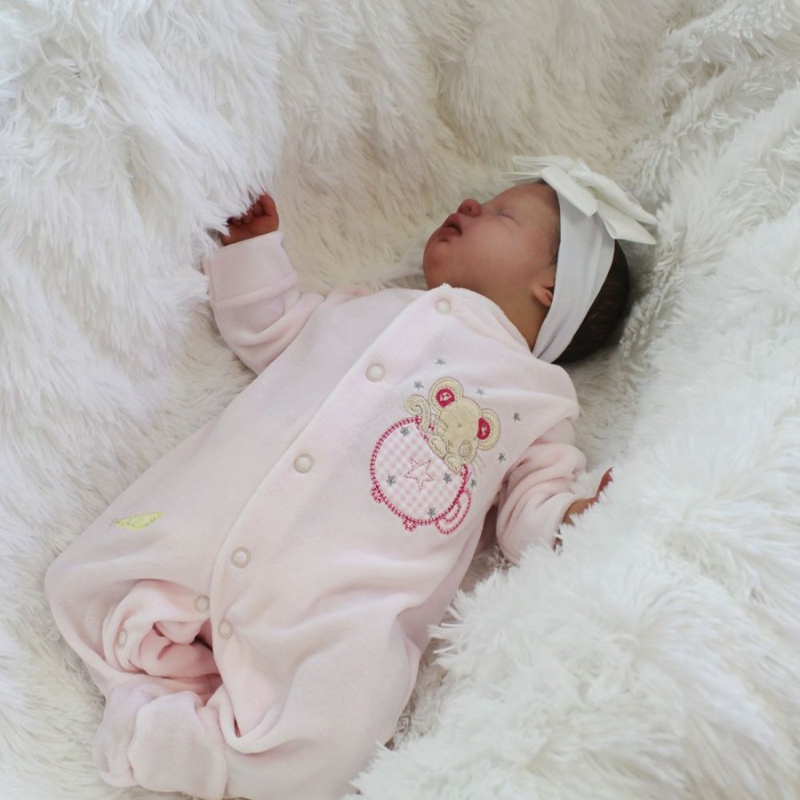 Clothing Dandelion Sleepsuits | Pink Mouse & Tea Cup Velour Sleepsuit