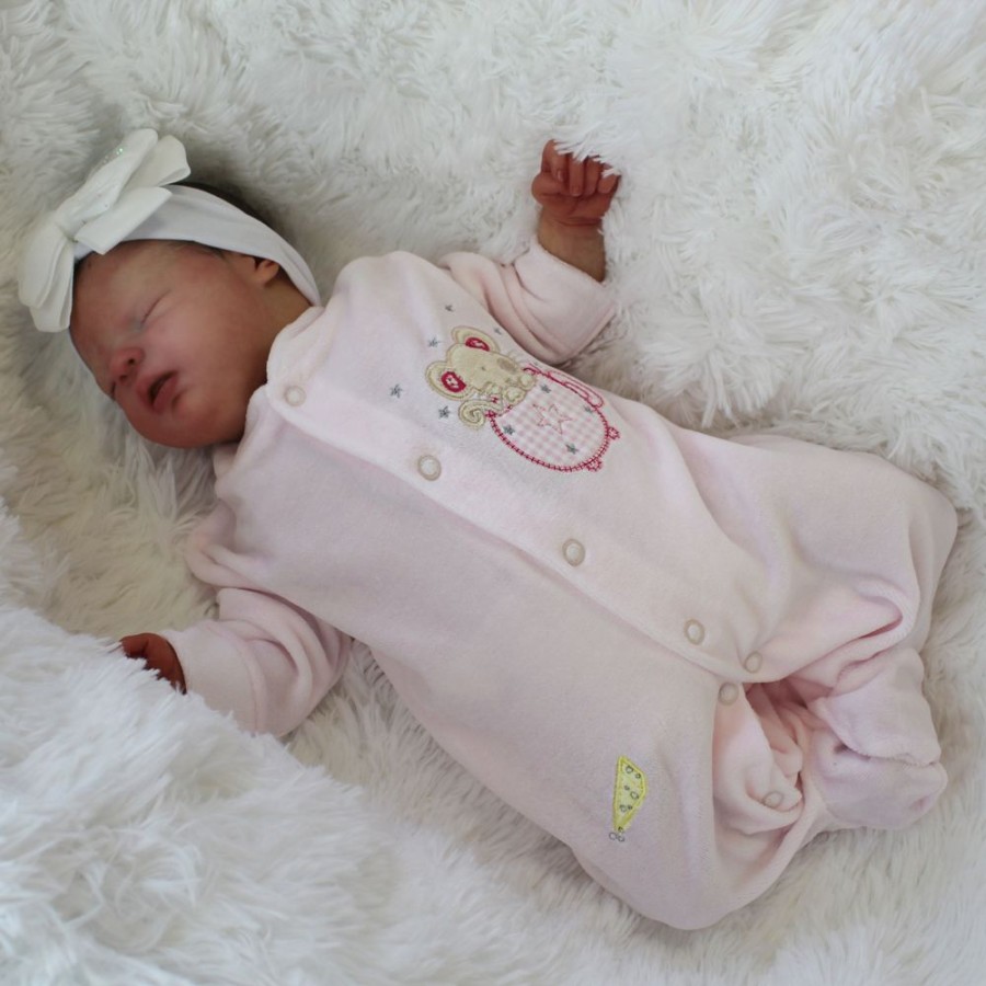 Clothing Dandelion Sleepsuits | Pink Mouse & Tea Cup Velour Sleepsuit