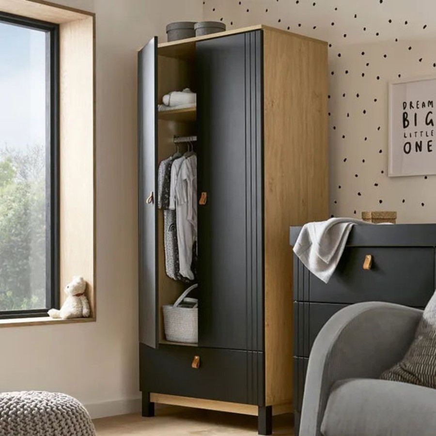 Nursery & Home CuddleCo Wardrobes | Cuddleco Rafi Nursery Wardrobe - Oak & Black