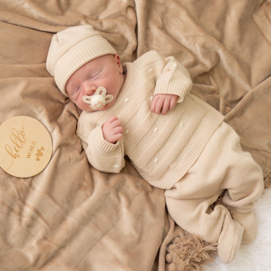 Clothing Dandelion Knitwear | Beige Stripe Dot Knitted 3 Piece Set