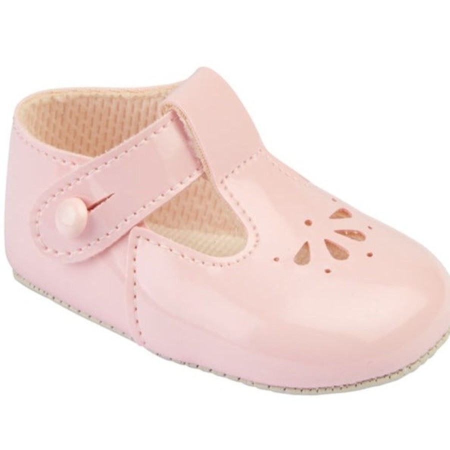 Clothing Baypods Shoes & Booties | Girls Pink Soft Sole Fan T Bar Shoes