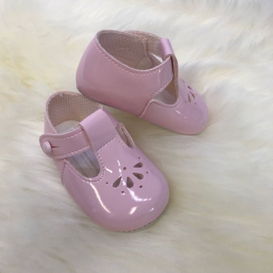 Clothing Baypods Shoes & Booties | Girls Pink Soft Sole Fan T Bar Shoes