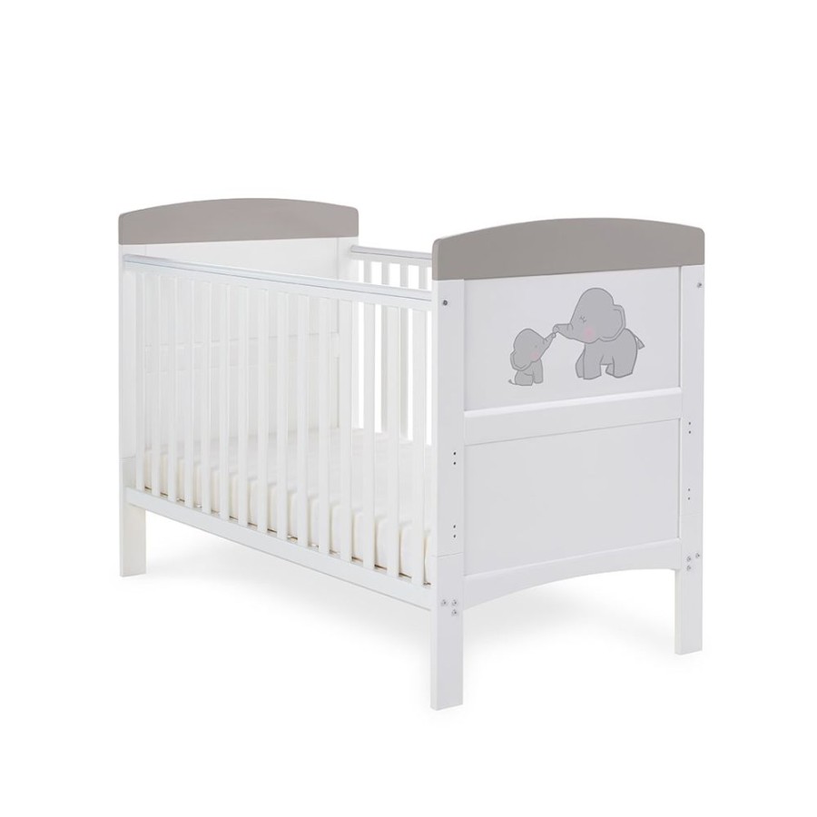 Nursery & Home Obaby Cots & Cotbeds | Obaby Grace Inspire Cot Bed Me & Mini Me Elephants Grey | Obaby Grace | Millie & Ralph