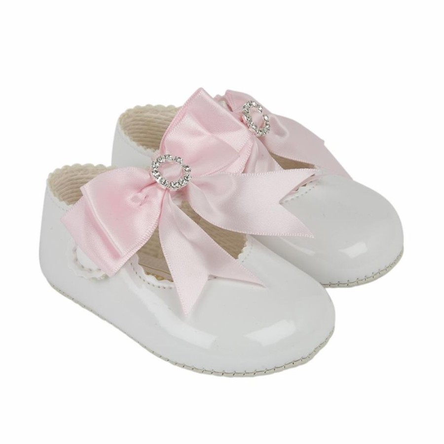 Clothing Baypods Shoes & Booties | White Pink Bow & Diamante Shoe