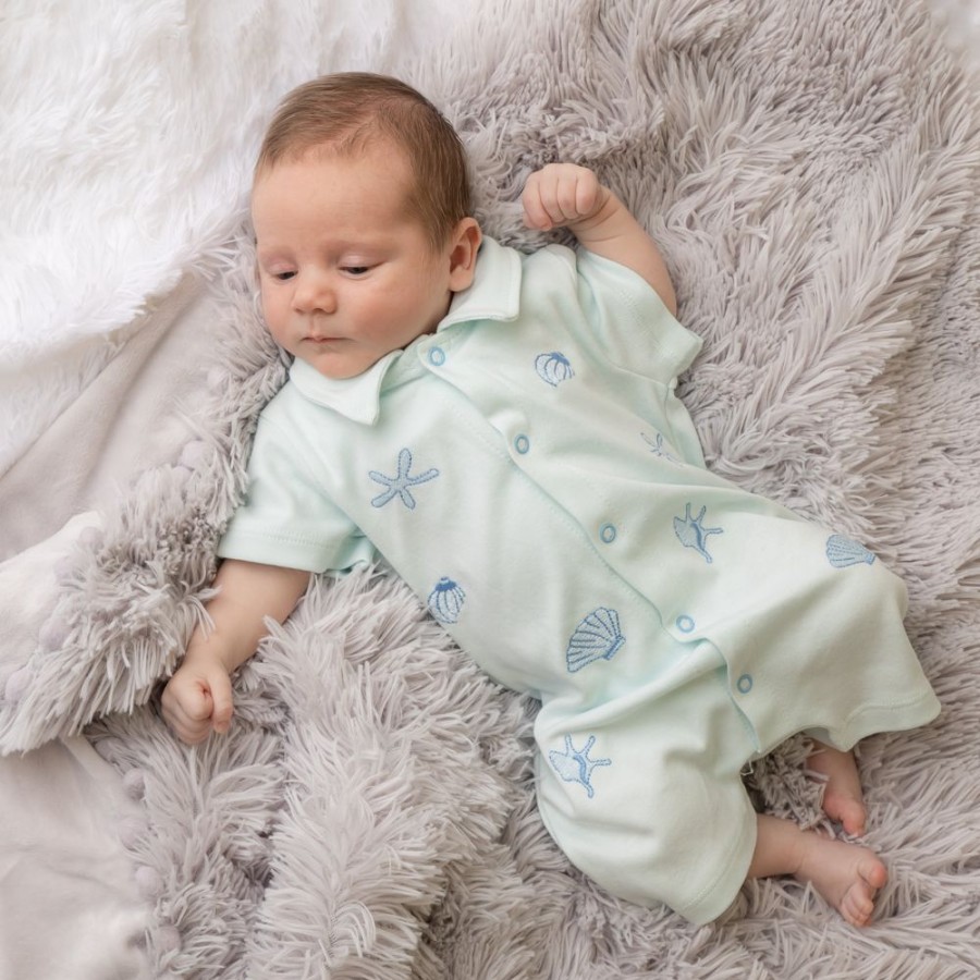 Clothing Caramelo Rompers | Mint Seashell Polo Romper With Bib