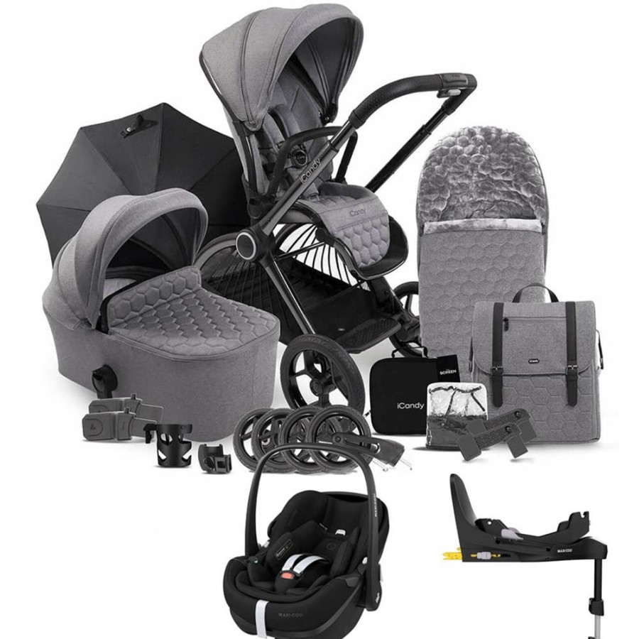 Prams & Pushchairs iCandy | Icandy Core Complete Bundle With Pebble 360 & Base - Light Grey