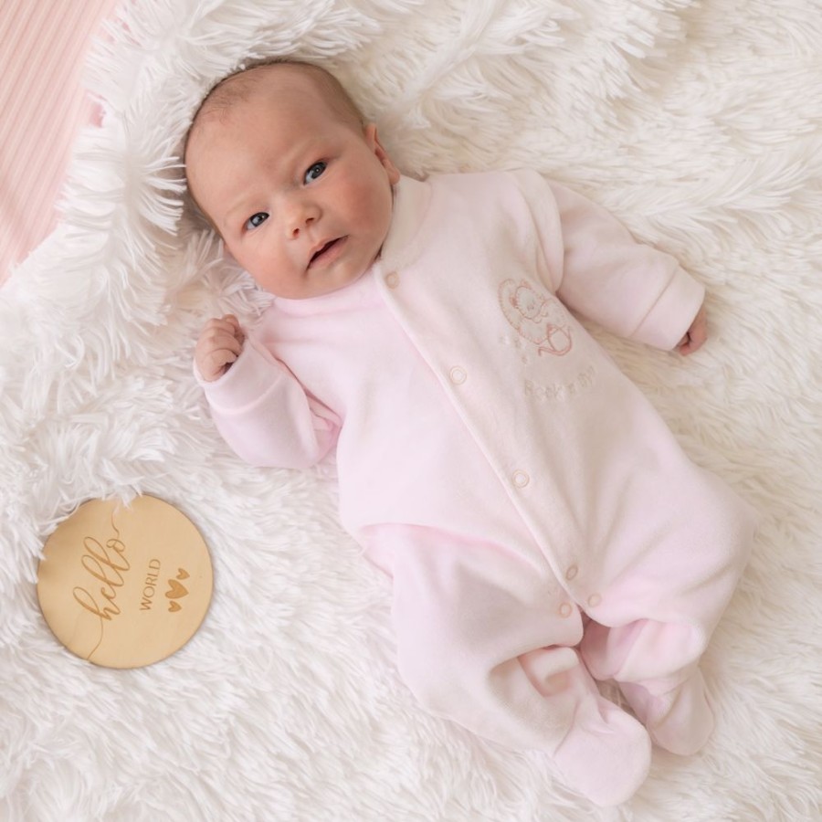 Clothing Dandelion Sleepsuits | Pink 'Rock-A-Bye Baby' Velour Sleepsuit