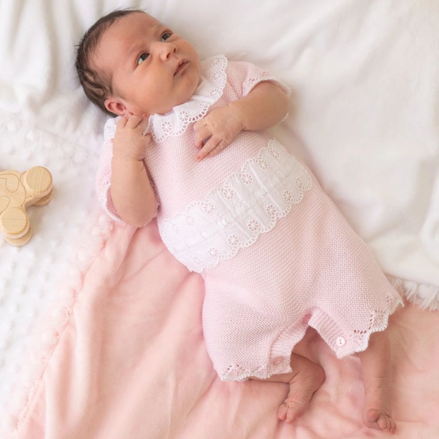 Clothing Pex Rompers | Clara Pink Knitted Romper | Millie & Ralph