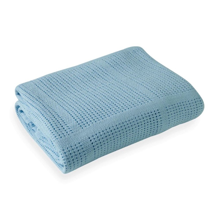 Nursery & Home Millie & Ralph Bedding & Sleepwear | Blue Soft Cotton Cellular Pram Blanket