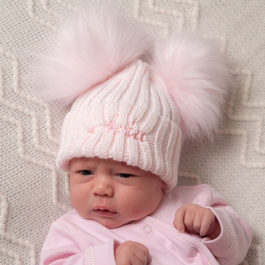 Personalised Millie & Ralph | Personalised Name Pink Double Pom Hat