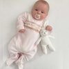 Clothing Millie & Ralph Sleepsuits | Pink Velour Leaf Print Frill Panel All In One