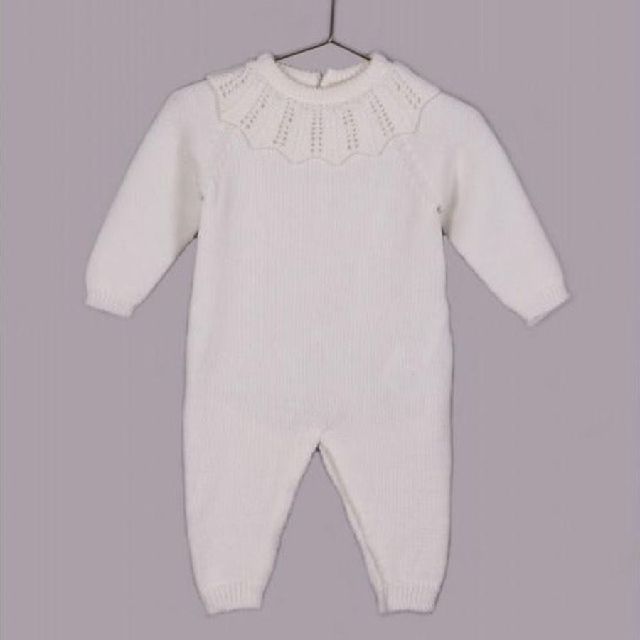 Clothing Millie & Ralph Outfits | Girls Ivory Knitted Cutout Collar All In One