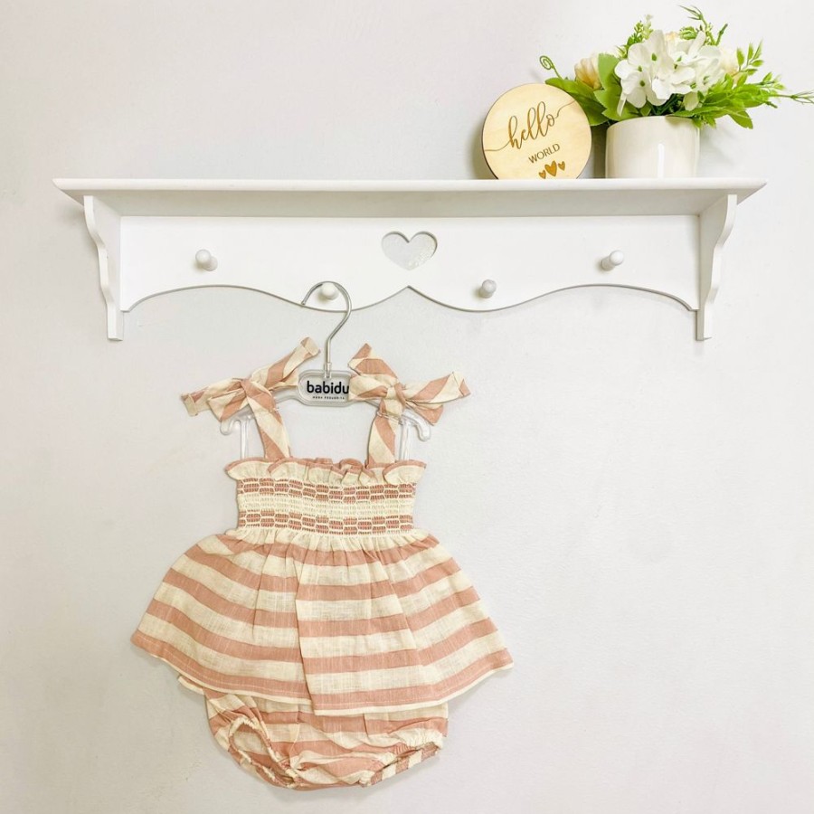 Clothing Babidu Dresses | Rose Pink Stripe Tie Shoulder Dress & Bloomers