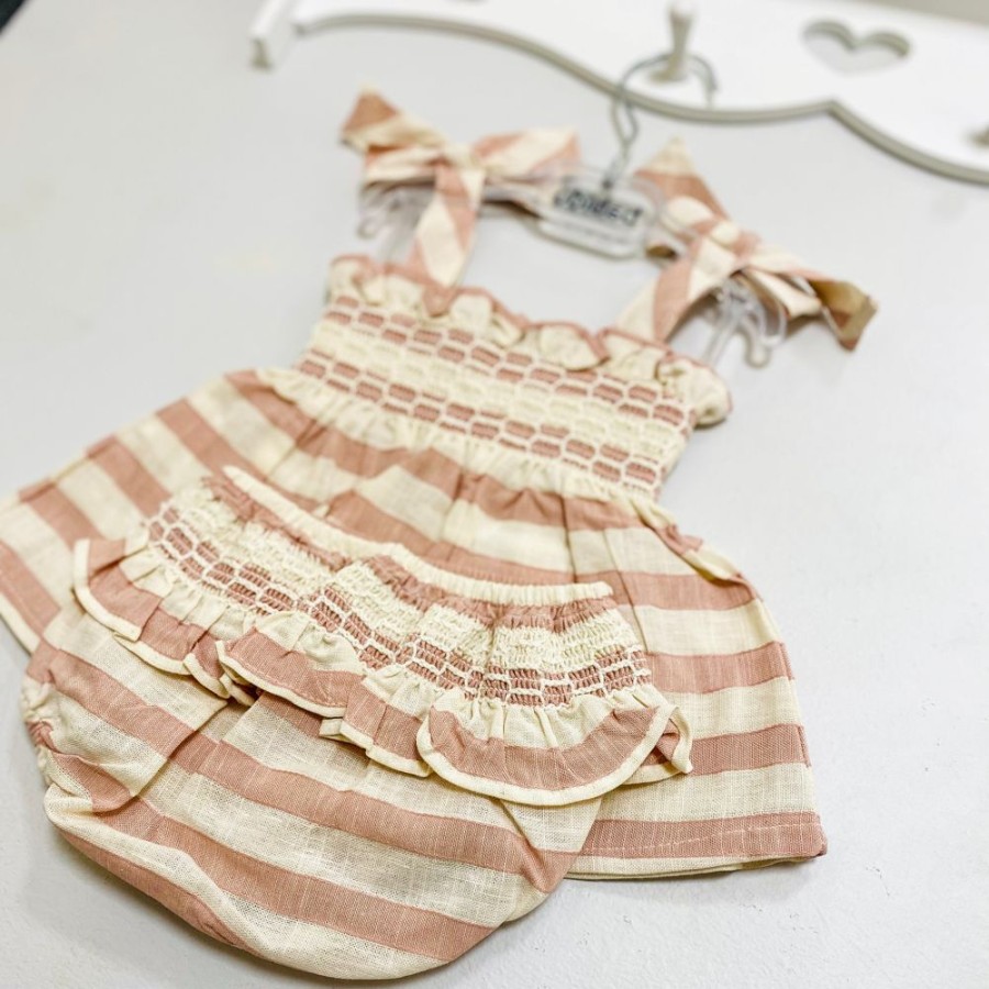 Clothing Babidu Dresses | Rose Pink Stripe Tie Shoulder Dress & Bloomers