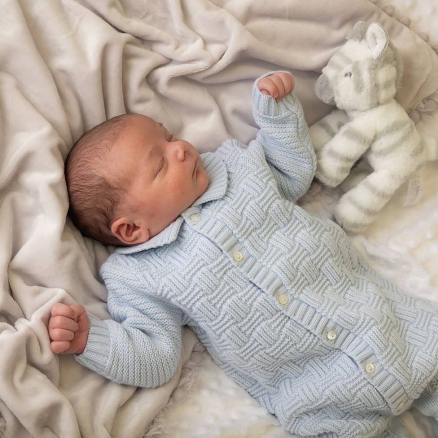 Clothing Sarah Louise Rompers | Baby Blue Weave Knit Button Romper Suit