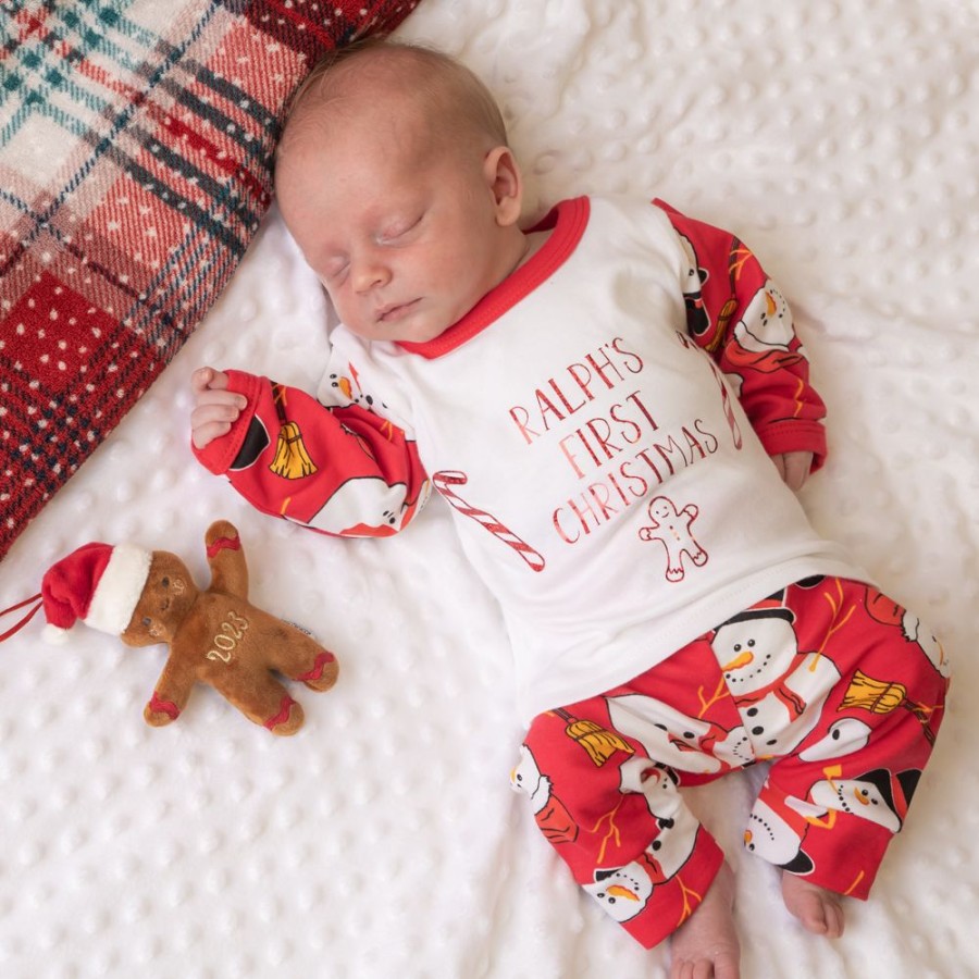 Personalised Millie & Ralph | Personalised Red Snowman 'First Christmas' Pj'S Lounge Set