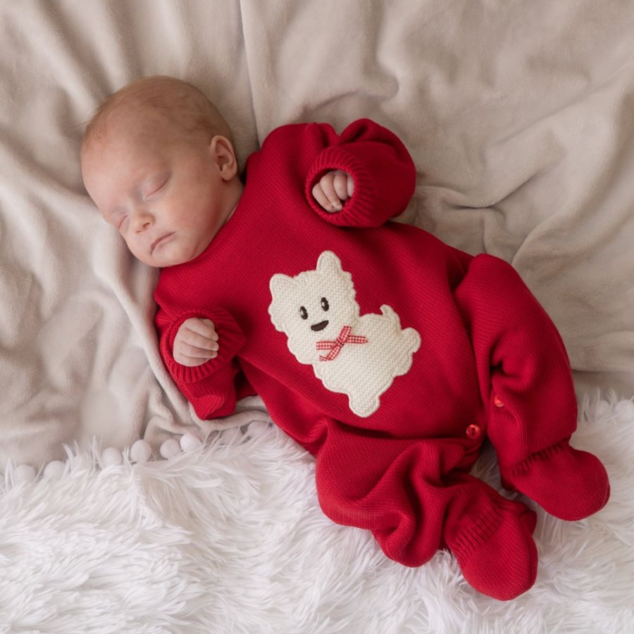 Clothing Dandelion Knitwear | Red Scotty Dog Knitted Onesie