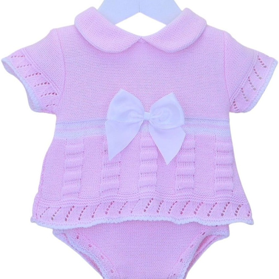 Clothing Pex Knitwear | Violet' Pink Knitted Bow Top & Bloomers