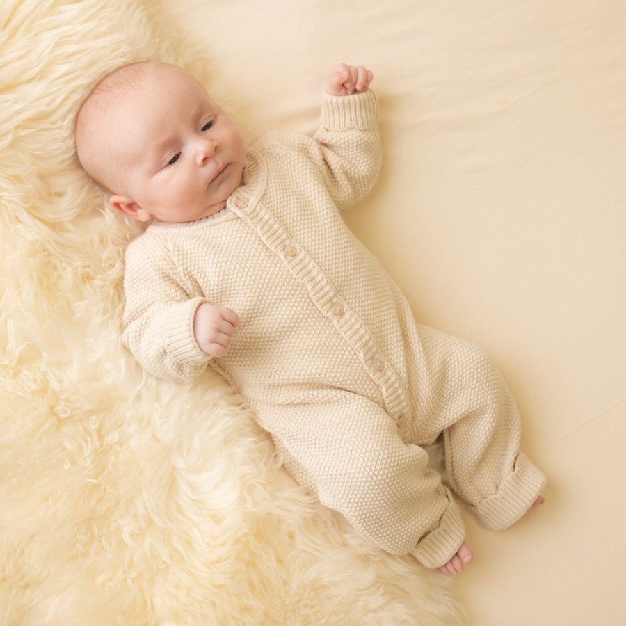 Clothing Dandelion Knitwear | Taupe Scallop Edge Knitted Onesie