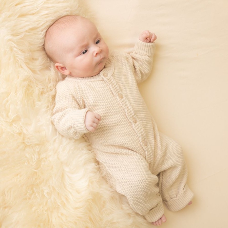 Clothing Dandelion Knitwear | Taupe Scallop Edge Knitted Onesie