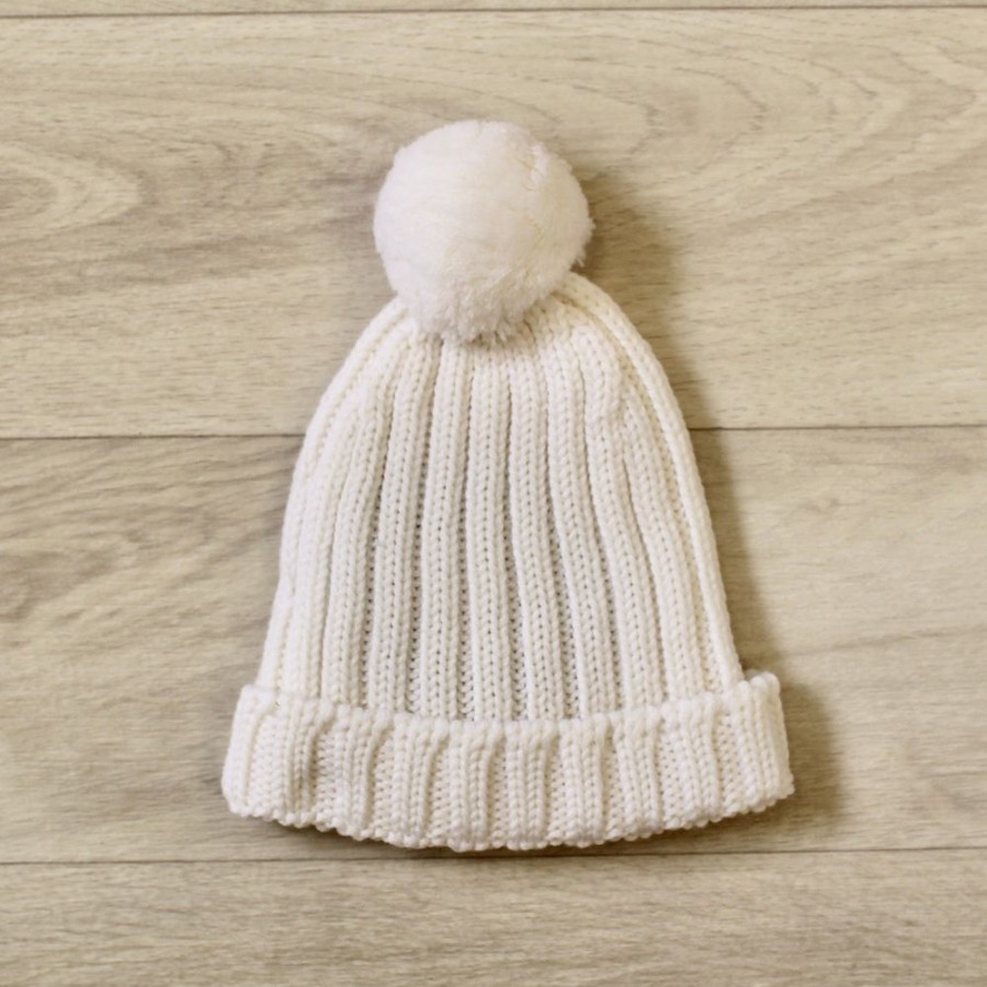 Clothing Millie & Ralph Hats | Ivory Knitted Pom Hat