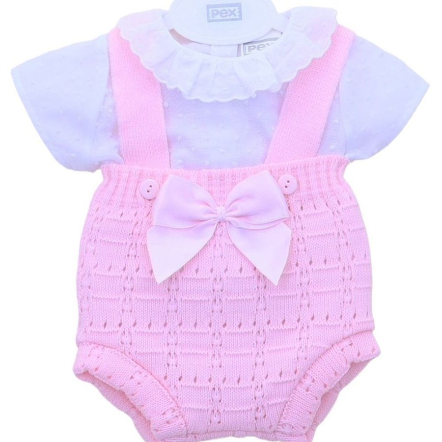 Clothing Pex Knitwear | Pink Knitted Zara Dungaree Romper Set