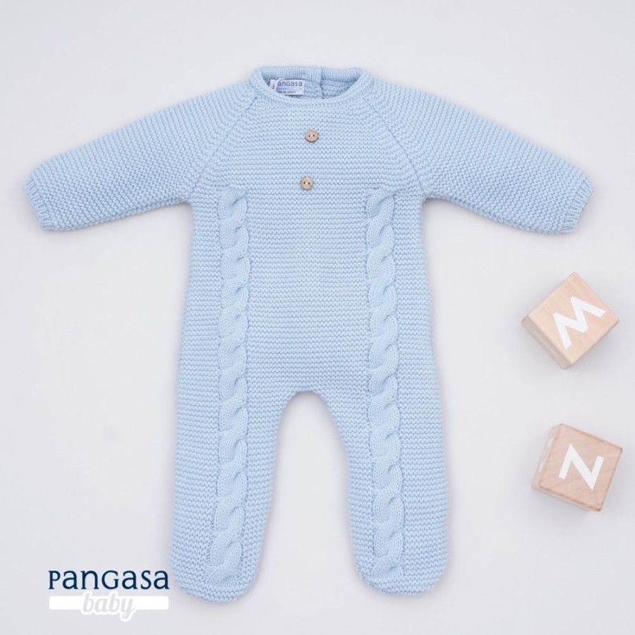 Clothing Pangasa Sleepsuits | Pangasa Powder Blue Cable Knitted Babygrow