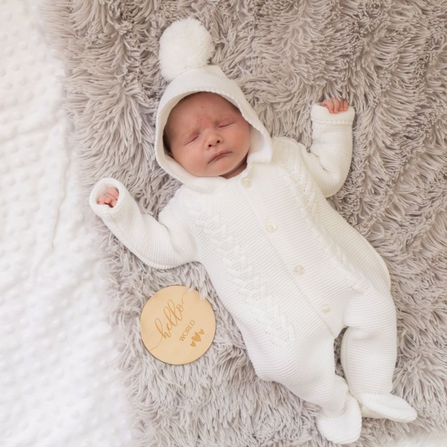 Clothing Dandelion Premature | White Knitted Hooded Pramsuit