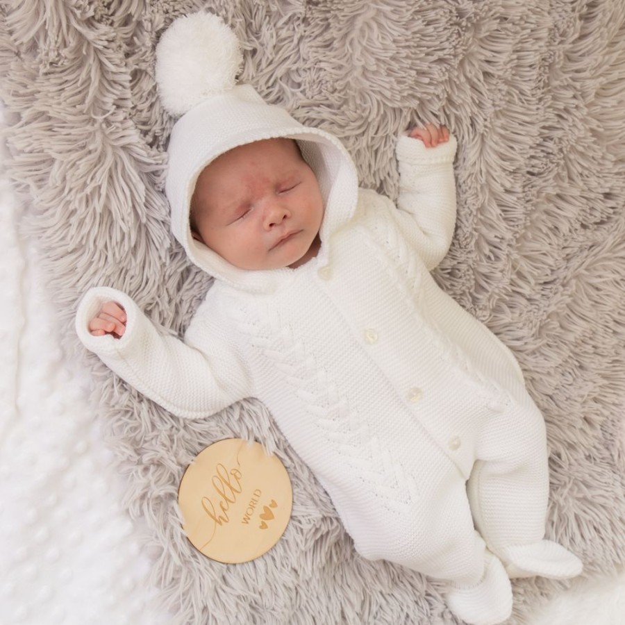 Clothing Dandelion Premature | White Knitted Hooded Pramsuit