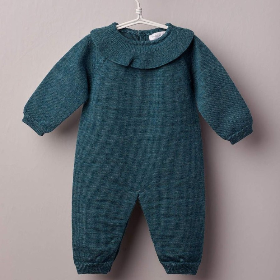 Clothing Millie & Ralph Sleepsuits | Forest Green Knitted Collar All In One