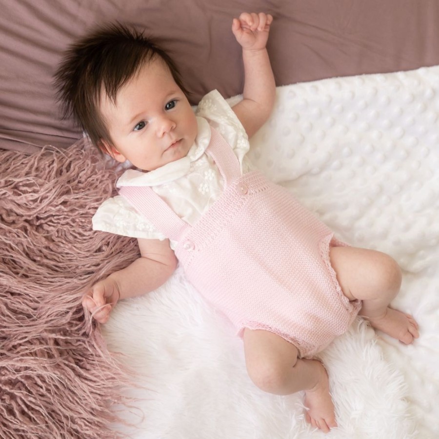 Clothing Pex Knitwear | Macie' Pink Knitted Pointelle Dungaree Set