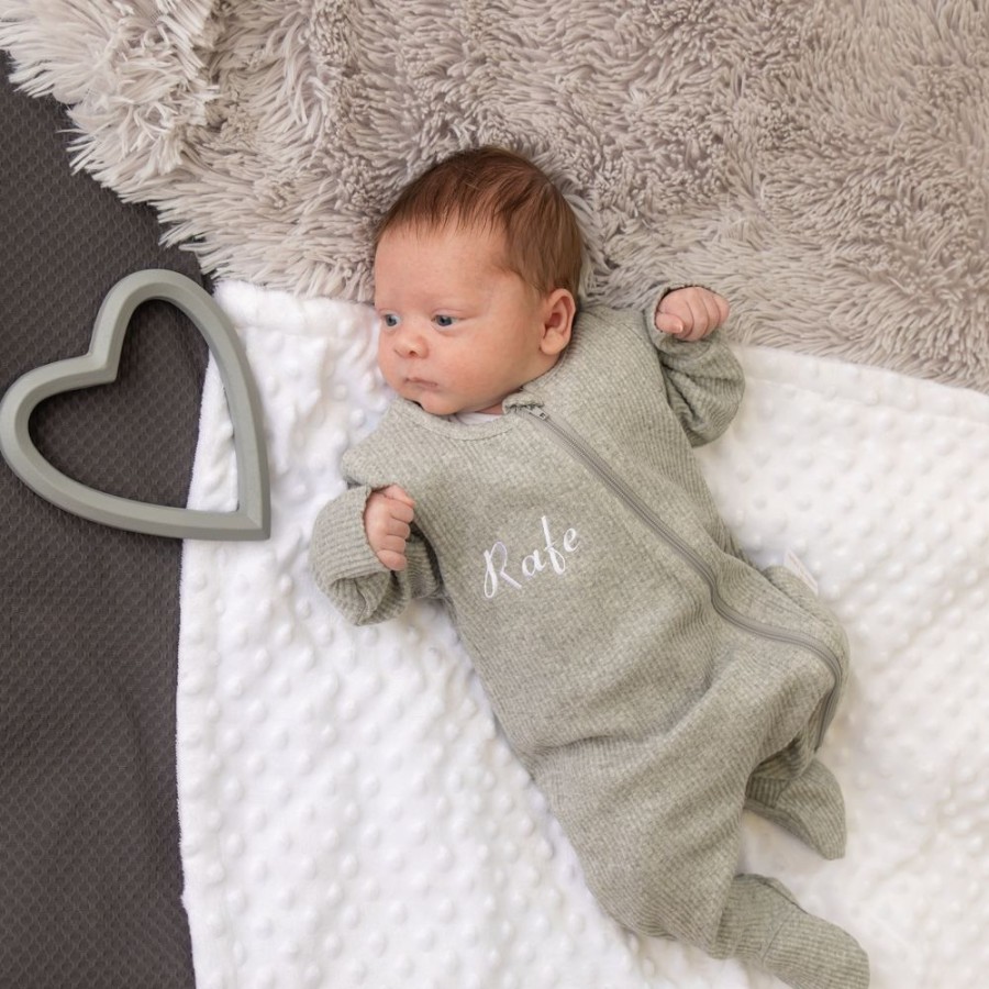 Personalised Millie & Ralph | Personalised Grey Ribbed Embroidered Sleepsuit