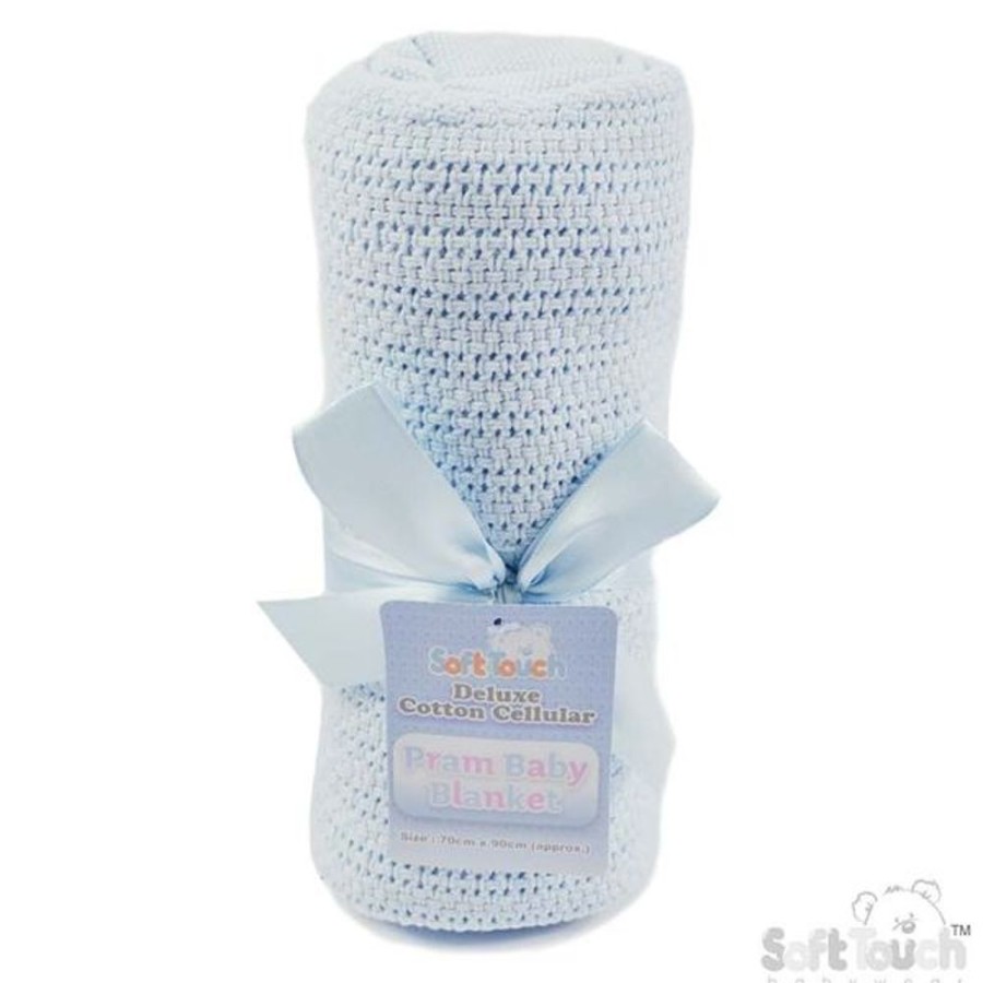 Nursery & Home Millie & Ralph Gifts | Blue Soft Touch Deluxe Cotton Cellular Pram Baby Blanket