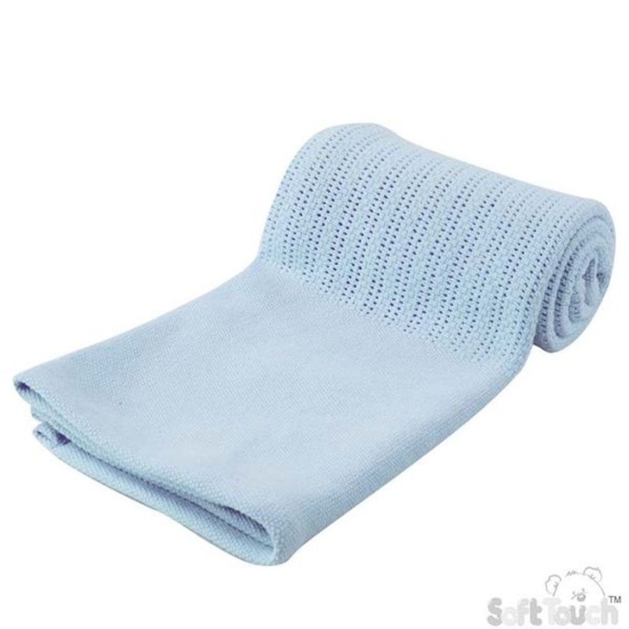 Nursery & Home Millie & Ralph Gifts | Blue Soft Touch Deluxe Cotton Cellular Pram Baby Blanket