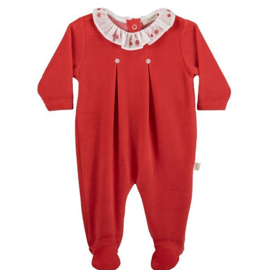 Clothing Millie & Ralph Sleepsuits | Red Snowflake Frill Collar All In One