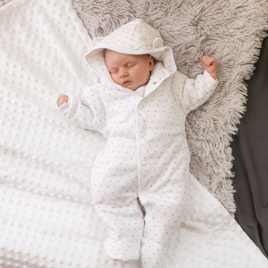 Clothing Dandelion Jackets, Coats & Pramsuits | White Little Stars Cotton Pramsuit