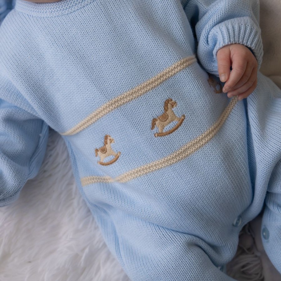 Clothing Dandelion Outfits | Blue Rocking Horse Knitted Onesie