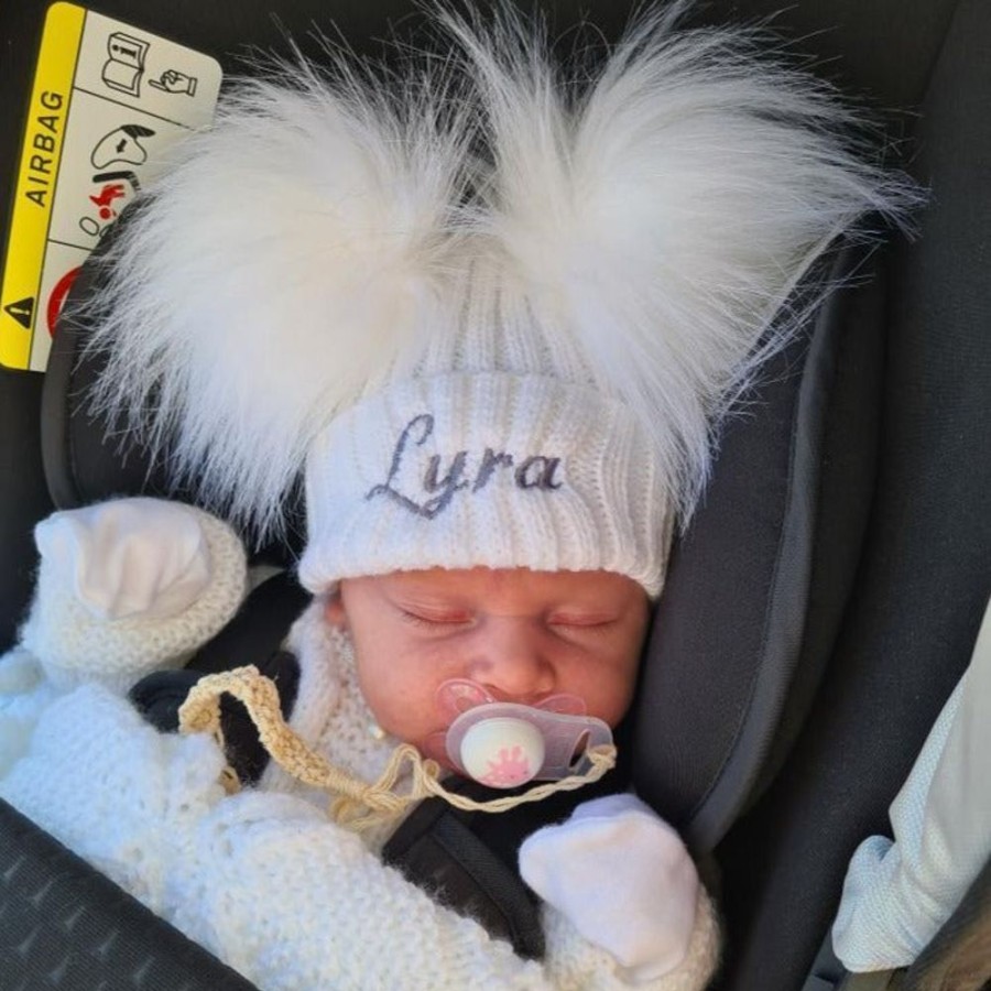 Personalised Millie & Ralph | Personalised Name White Double Pom Hat