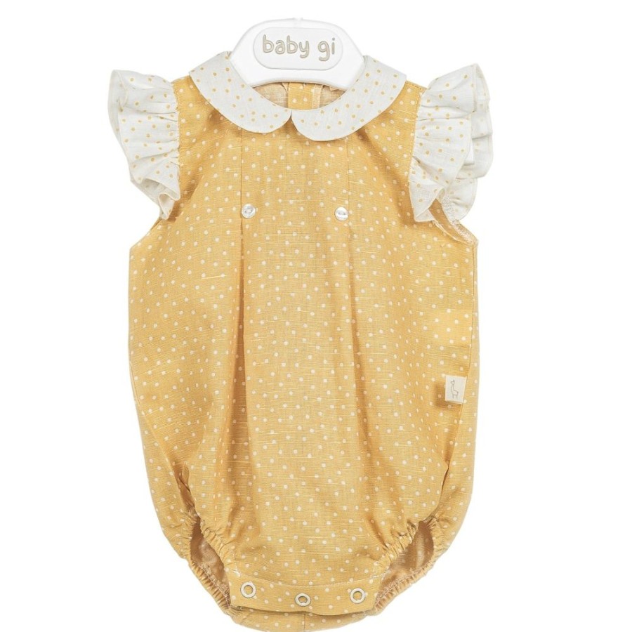 Clothing Millie & Ralph Rompers | Mustard Frill Sleeve Spot Romper