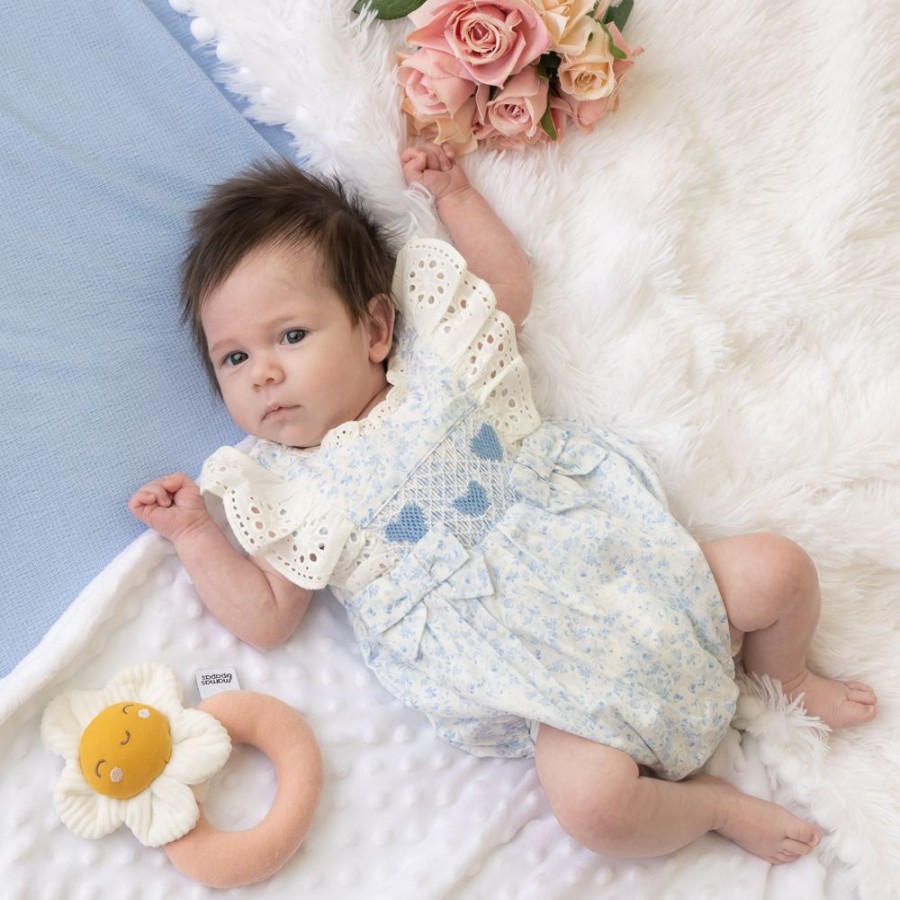 Clothing Caramelo Rompers | Sky Blue Smocked Heart Floral Romper