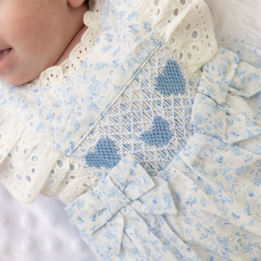 Clothing Caramelo Rompers | Sky Blue Smocked Heart Floral Romper