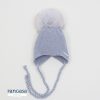 Clothing Pangasa Knitwear | Pangasa Grey Knitted Fur Pom Tie Hat