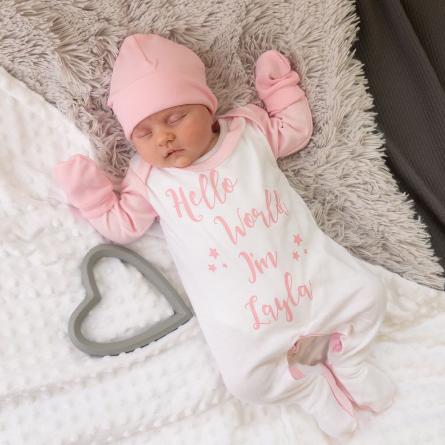 Clothing Millie & Ralph Sleepsuits | Hello World I'M...' Pink Contrast Sleepsuit Set | Millie & Ralph