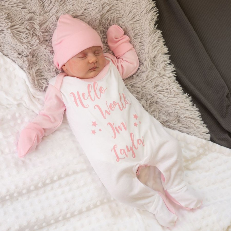 Clothing Millie & Ralph Sleepsuits | Hello World I'M...' Pink Contrast Sleepsuit Set | Millie & Ralph