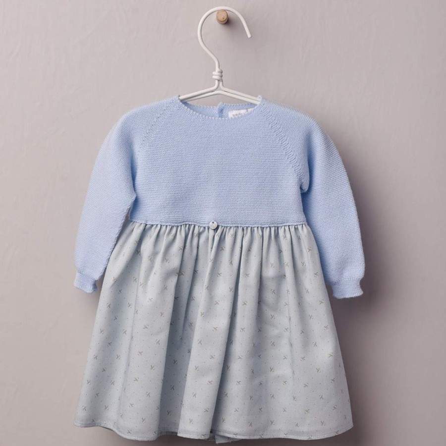 Clothing Millie & Ralph Outfits | Girls Blue Dainty Flower Knitted Top Dress