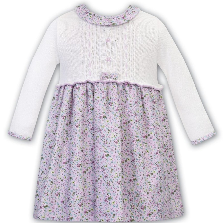 Clothing Sarah Louise Dresses | Lilac Floral Knit Top Dress