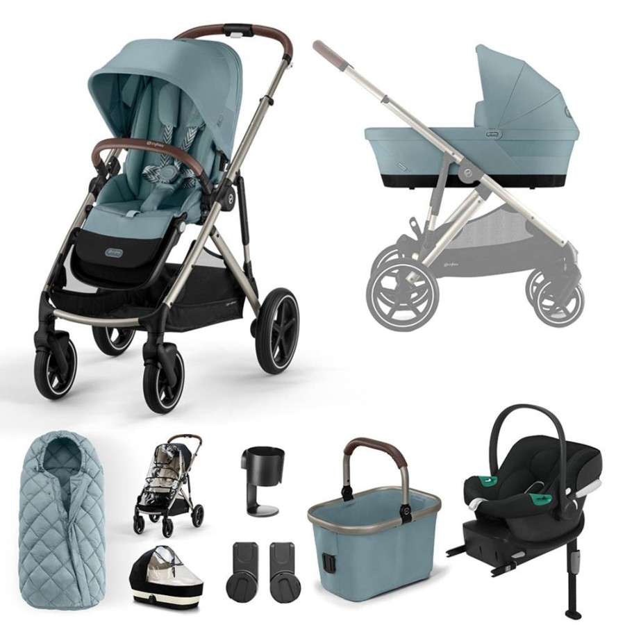 Prams & Pushchairs Cybex | Cybex Gazelle S Black Comfort Aton B2 Bundle - Sky Blue