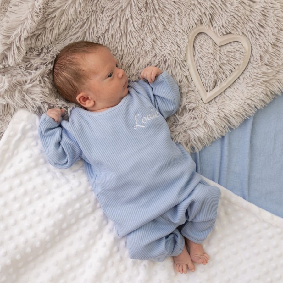 Personalised Millie & Ralph | Personalised Powder Blue Ribbed Lounge Set